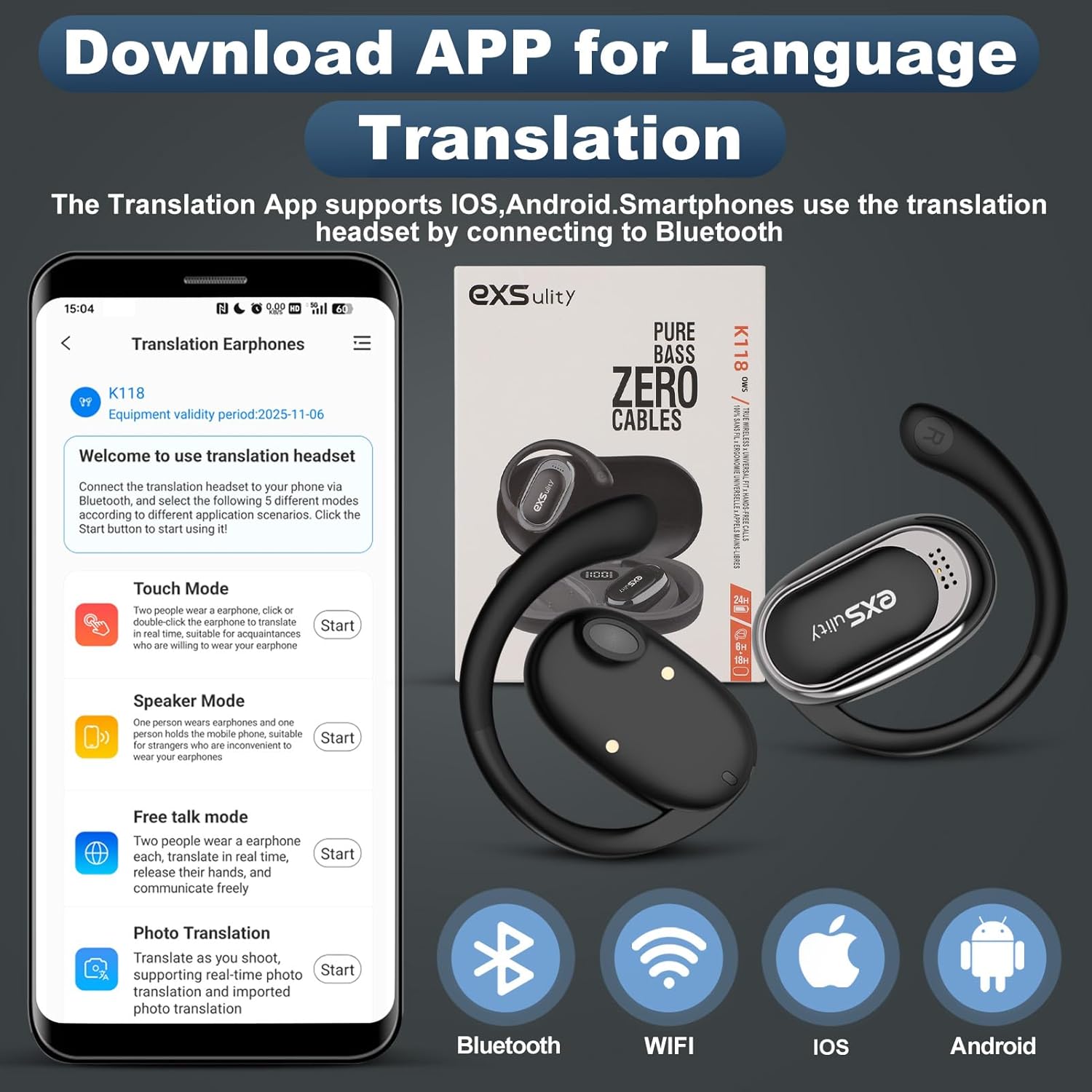 AI Translator Earbuds Real Time,Support 144 Languages Translation & 5 Translation Modes,3-In-1 HD Sound Translator Earphones with APP Compatible with Ios & Android (Black)