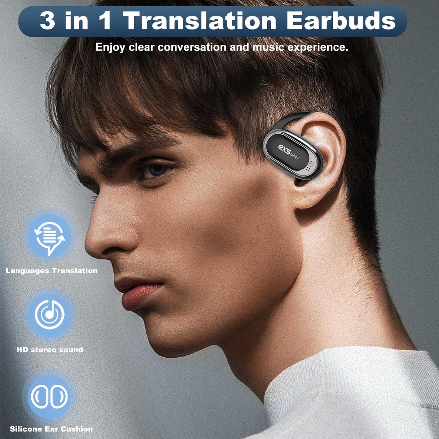 AI Translator Earbuds Real Time,Support 144 Languages Translation & 5 Translation Modes,3-In-1 HD Sound Translator Earphones with APP Compatible with Ios & Android (Black)